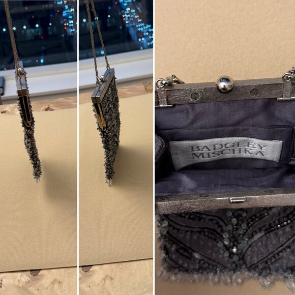 Badgley Mischka vintage grey mini beaded embellished evening bag - Picture 3 of 5
